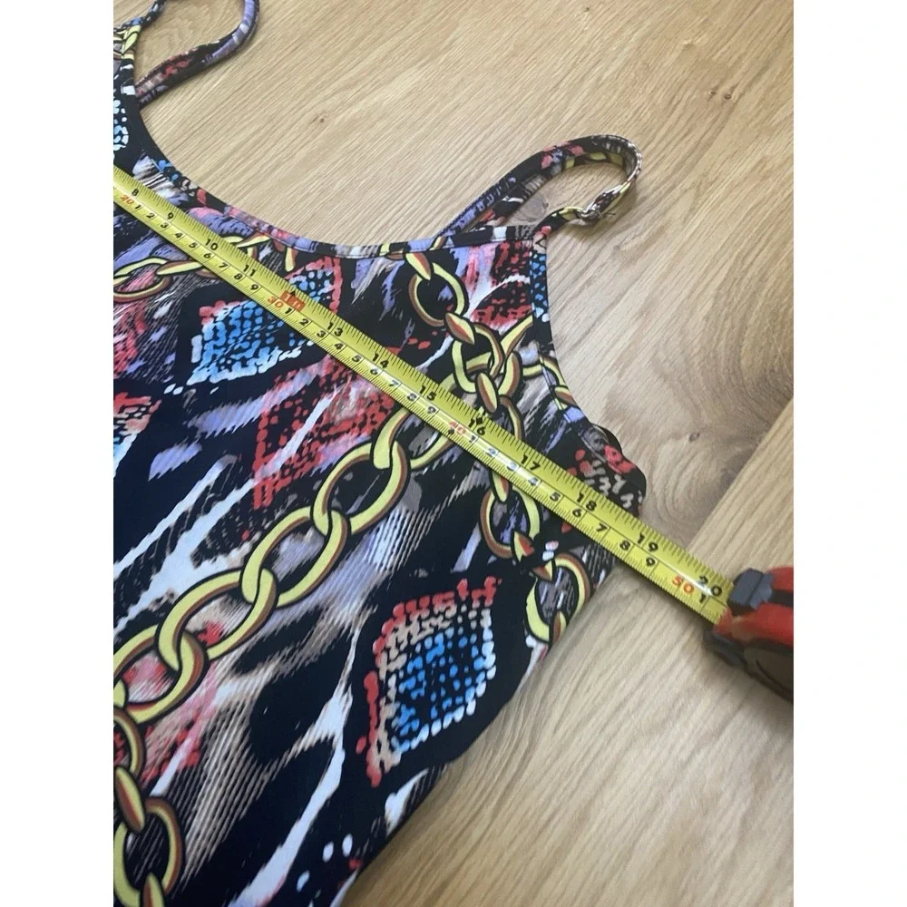 Love J 2X Sleeveless A-Line Dress Chain Print Abstract Stretch Swing Plus Size - Picture 5 of 10